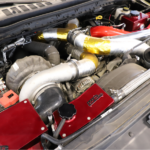 Engine air intake with red accents